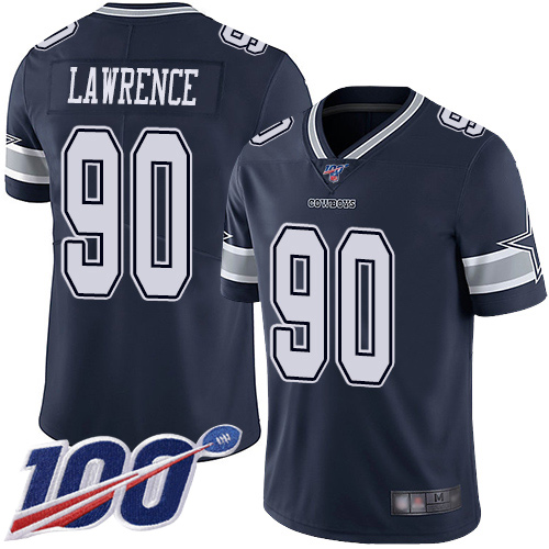 Men Dallas Cowboys Limited Navy Blue DeMarcus Lawrence Home 90 100th Season Vapor Untouchable NFL Jersey